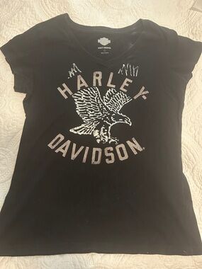 Harley-Davidson Black Short-Sleeve Tee with Silver Eagle Graphic